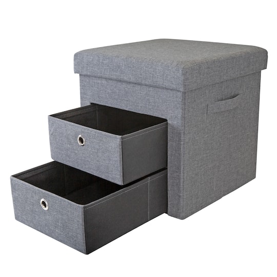 Simplify Gray 2 Drawer Collapsible Storage Ottoman